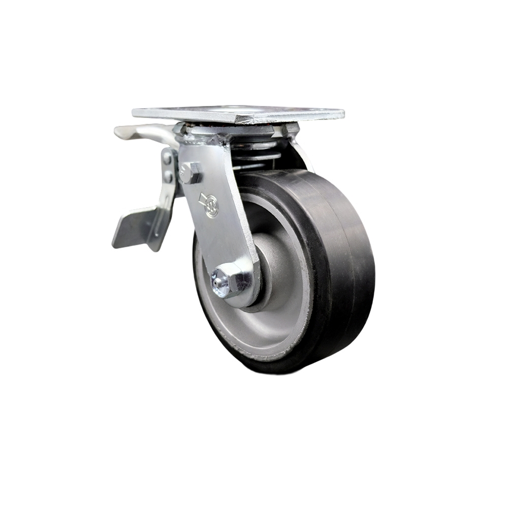 Rubber on Aluminum Swivel Top Plate Heavy Duty Caster with 5 Inch Wheel and Total Lock Brake – 500 lbs. Capacity/Caster - Service Caster Brand — photo 1