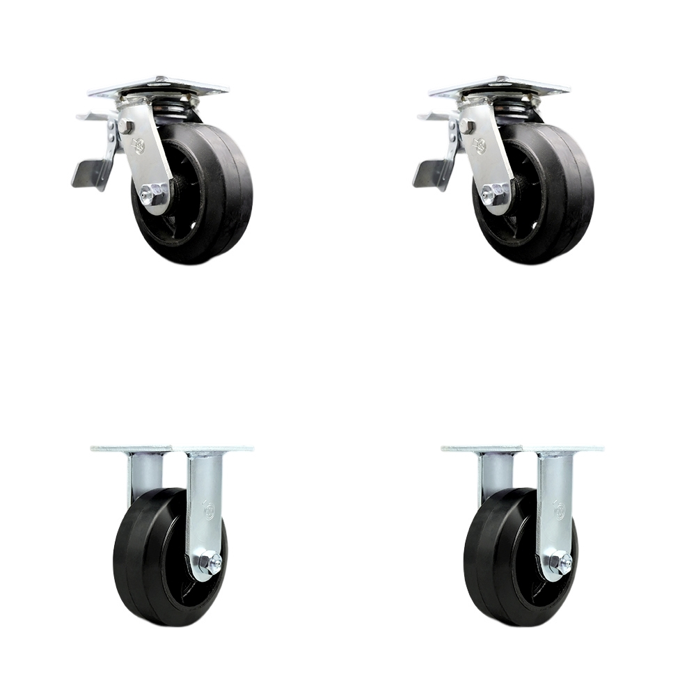 Service Caster Brand Replacement Set for Frontier Casters - Swivel Top Plate Casters with 5 Inch Rubber on Metal Wheels - Includes 2 Swivel with Brakes & 2 Rigid - Fits Frontier Mobile Workbench 00024 — photo 1