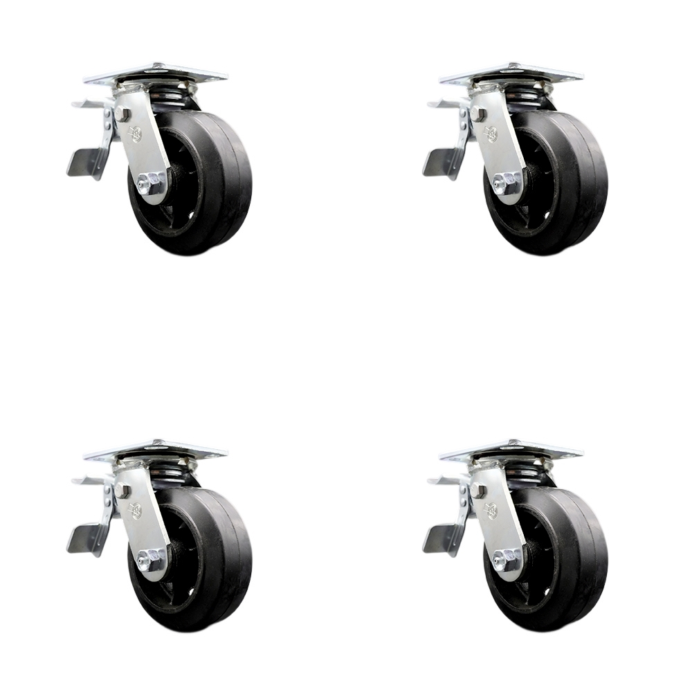 Rubber on Metal Swivel Top Plate Casters Set of 4 Heavy Duty with 5 Inch Wheels - Includes 4 Swivel with Total Lock Brakes – 1,600 lbs. Total Capacity - Service Caster Brand — photo 1