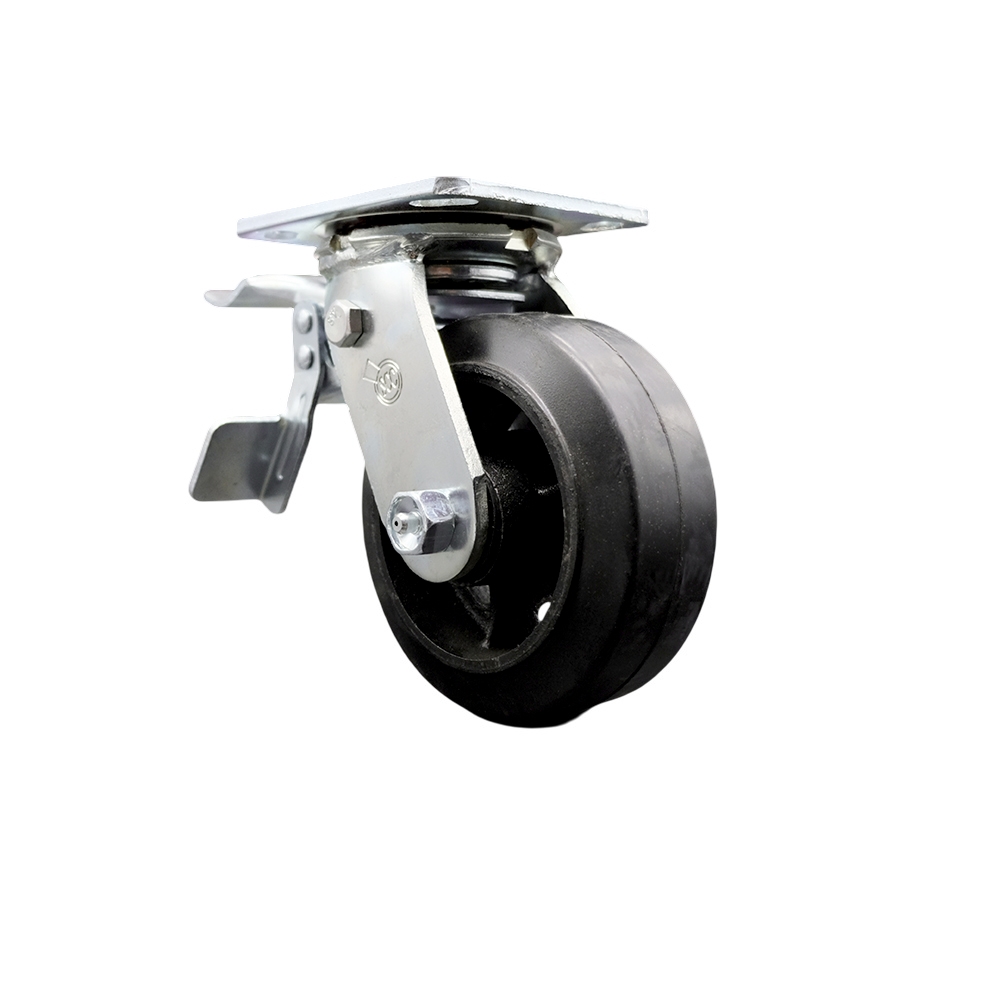 Heavy Duty Swivel Top Plate Caster with Total Lock Brake and 5 Inch Rubber on Metal Wheel with Ball Bearings - 400 lbs. Capacity/Caster - Service Caster Brand — photo 1