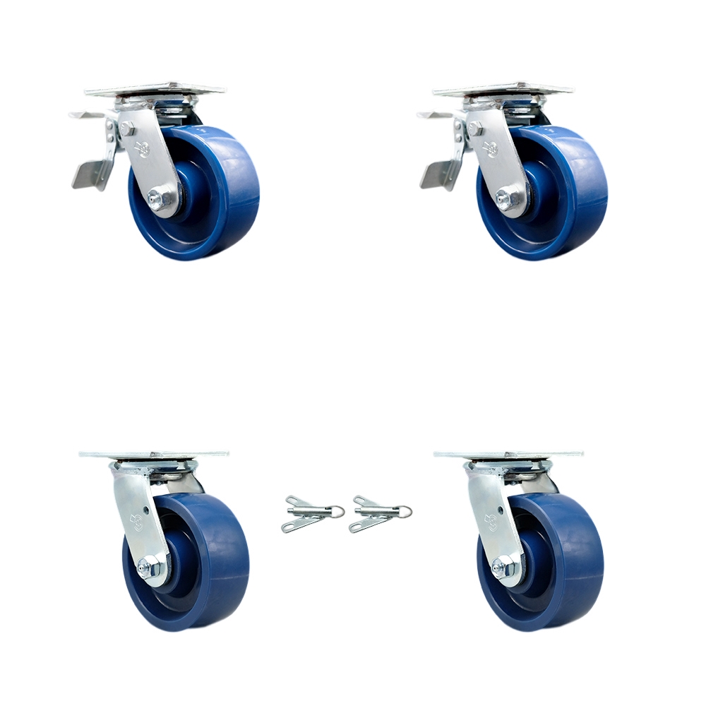Heavy Duty Swivel Caster Set of 4 with 5 Inch Solid Polyurethane Wheels and Ball Bearings - Includes 2 Swivel with Total Lock Brakes and 2 Swivel with Bolt on Swivel Locks - Service Caster Brand — photo 1