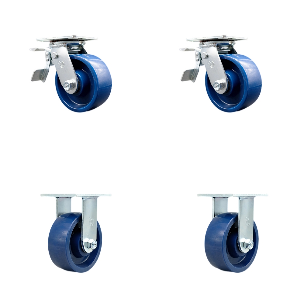 Heavy Duty Swivel Caster Set of 4 with 5 Inch Solid Polyurethane Wheels and Ball Bearings - Includes 2 Swivel with Total Lock Brakes and 2 Rigid – 4,000 lbs. Total Capacity - Service Caster Brand — photo 1