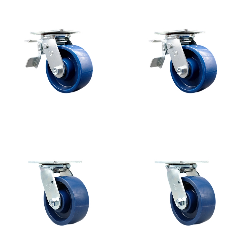 Heavy Duty Swivel Caster Set of 4 with 5 Inch Solid Polyurethane Wheels and Ball Bearings - Includes 2 Swivel with Total Lock Brakes and 2 Swivel – 4,000 lbs. Total Capacity - Service Caster Brand — photo 1
