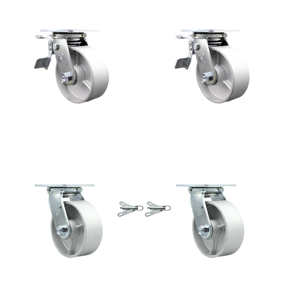 Semi Steel Cast Iron Swivel Top Plate Casters Set of 4 Heavy Duty with 5 Inch Wheels - Includes 2 Swivel with Bolt on Swivel Locks and 2 Swivel with Total Lock Brakes - Service Caster Brand — photo 1
