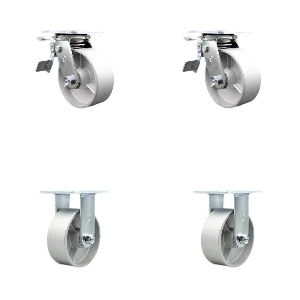 Semi Steel Cast Iron Swivel Top Plate Casters Set of 4 Heavy Duty with 5 Inch Wheels - Includes 2 Swivel with Total Lock Brakes and 2 Rigid – 4,000 lbs. Total Capacity - Service Caster Brand — photo 1