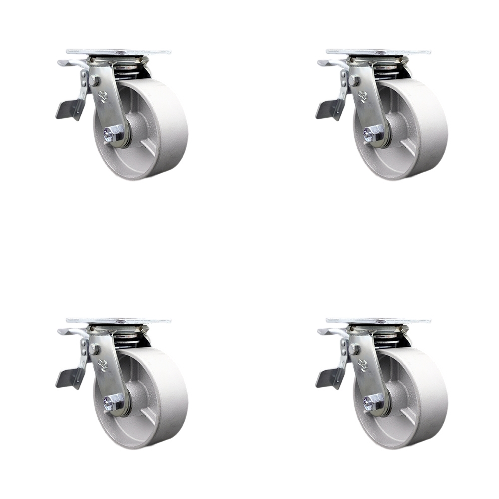 Semi Steel Cast Iron Swivel Top Plate Casters Set of 4 Heavy Duty with 5 Inch Wheels - Includes 4 Swivel with Total Lock Brakes – 4,000 lbs. Total Capacity - Service Caster Brand — photo 1