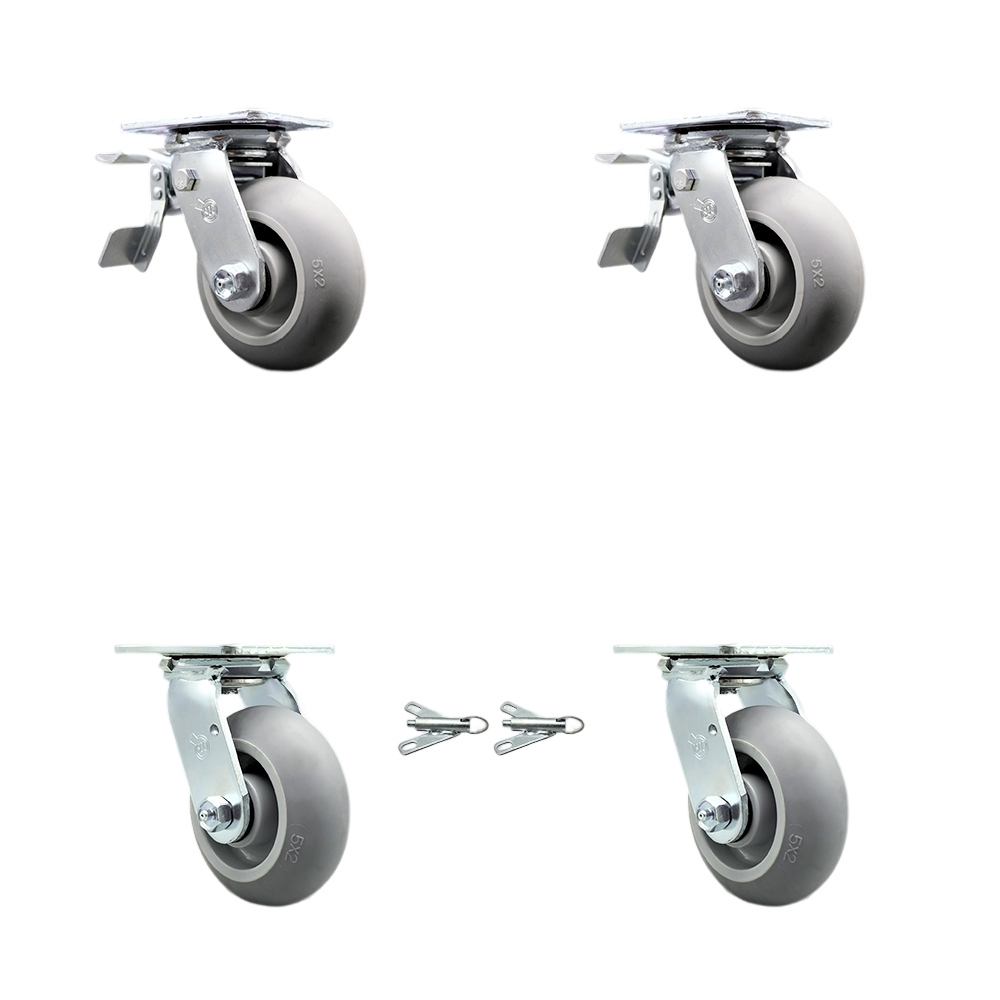 Thermoplastic Rubber Donut Tread Swivel Top Plate Casters Set of 4 Heavy Duty with 5 Inch Wheels - Includes 2 Swivel with Bolt on Swivel Locks and 2 Swivel with Total Lock Brakes- Service Caster Brand — photo 1