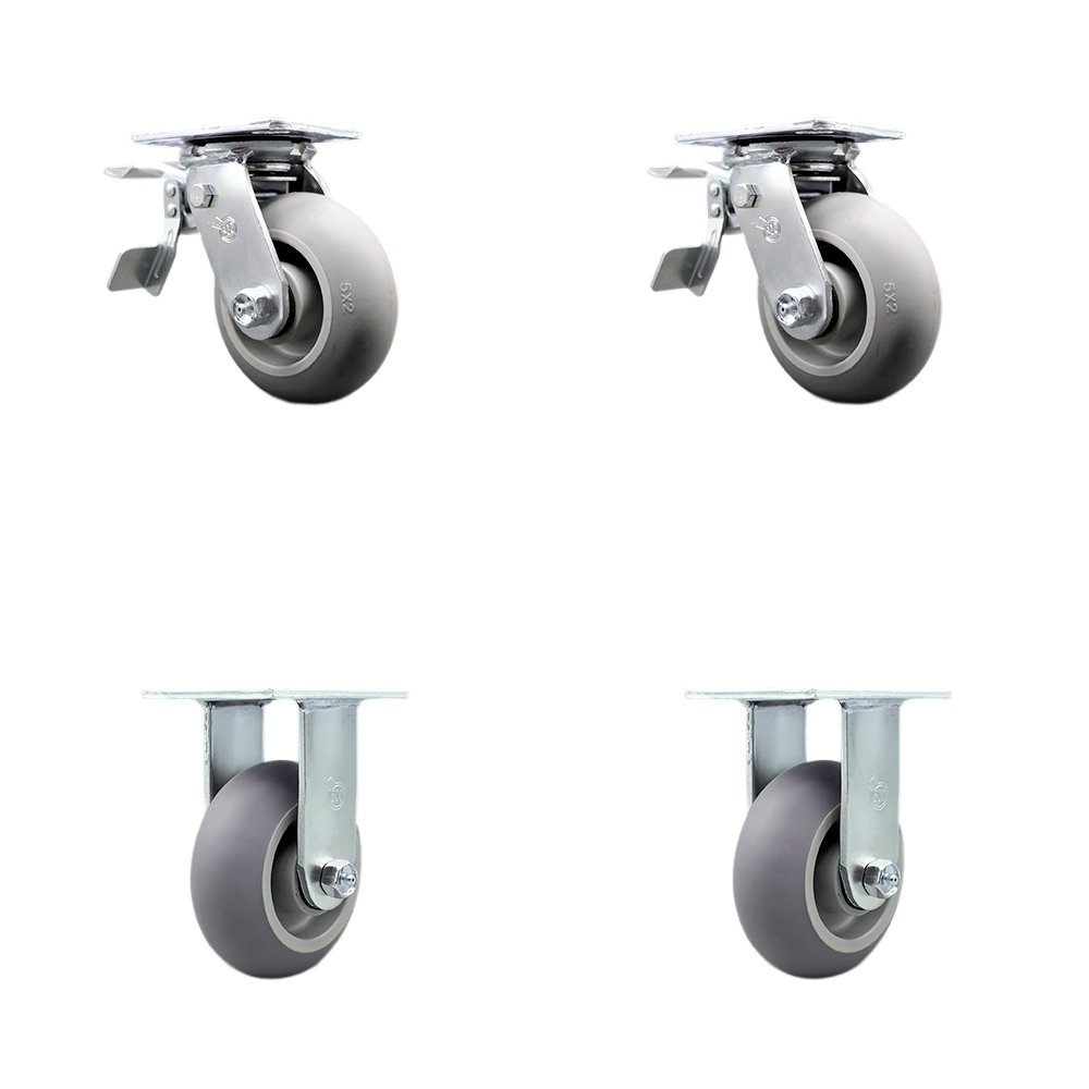 Thermoplastic Rubber Donut Tread Swivel Top Plate Casters Set of 4 Heavy Duty with 5 Inch Wheels - Includes 2 Swivel with Total Lock Brakes and 2 Rigid–1,400 lbs. Total Capacity - Service Caster Brand — photo 1