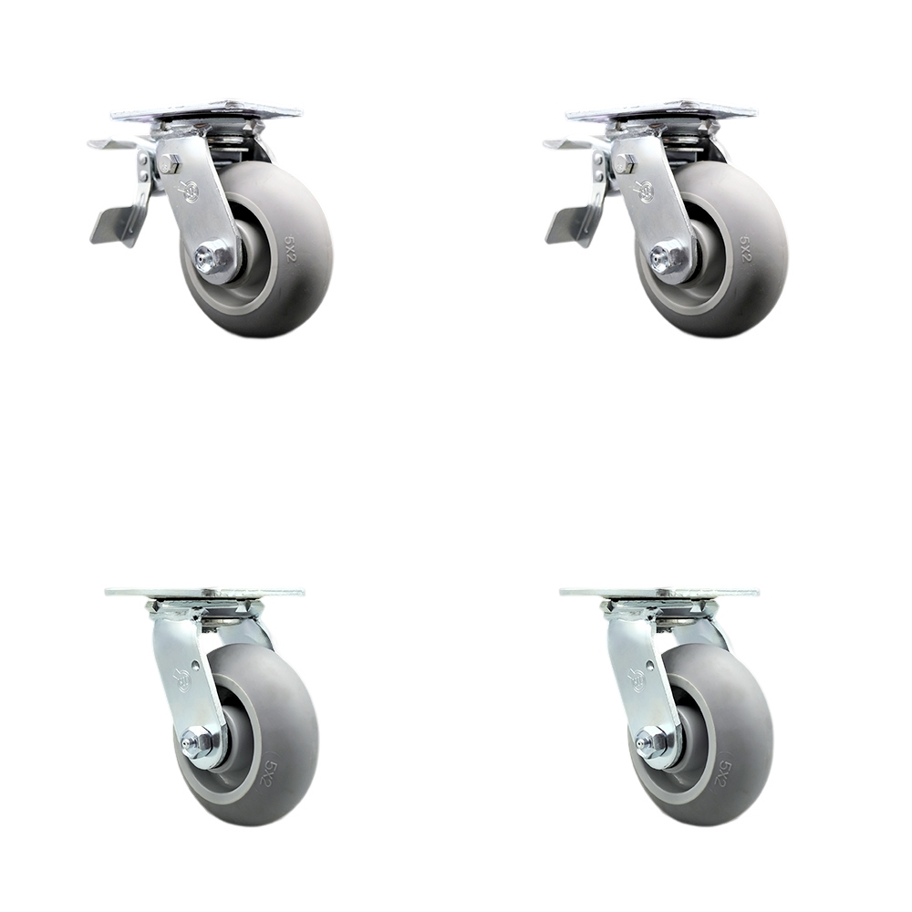 Thermoplastic Rubber Donut Tread Swivel Top Plate Casters Set of 4 Heavy Duty with 5 Inch Wheels - Includes 2 Swivel with Total Lock Brakes and 2 Swivel–1,400 lbs. Total Capacity- Service Caster Brand — photo 1