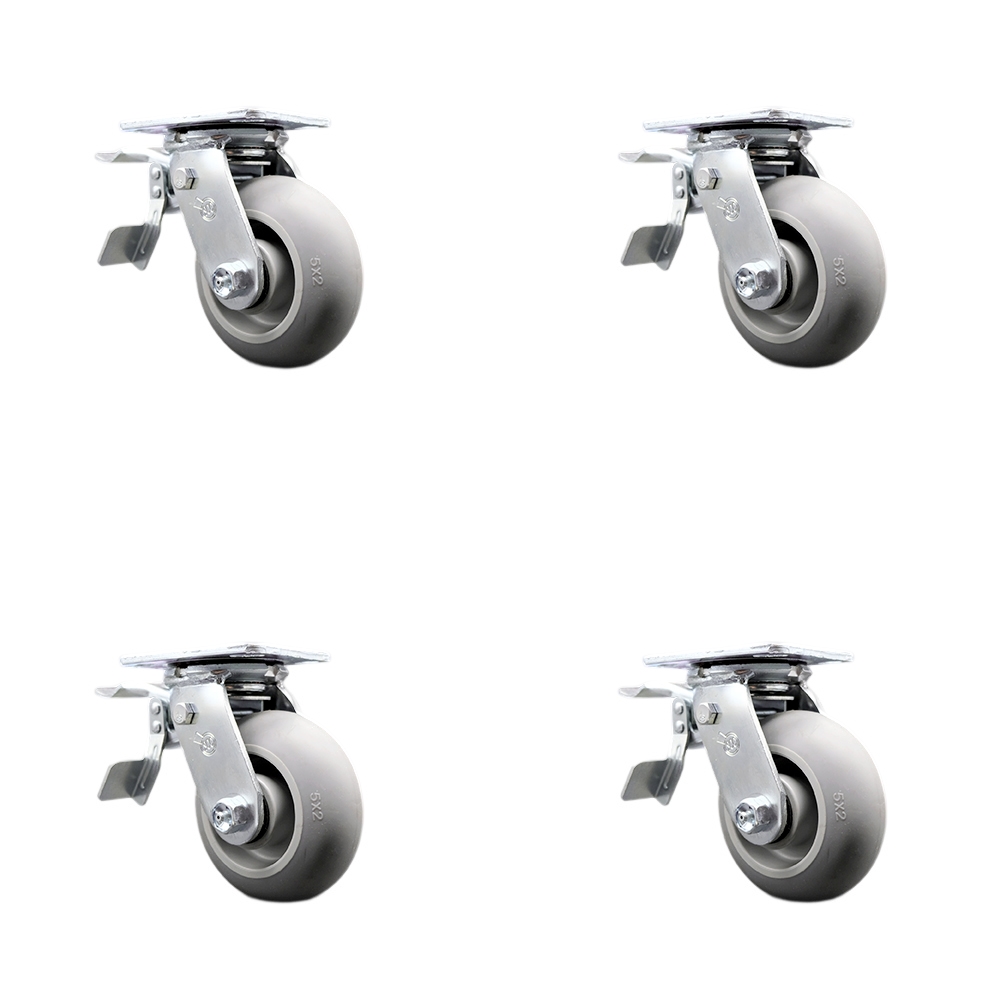 Thermoplastic Rubber Donut Tread Swivel Top Plate Casters Set of 4 Heavy Duty with 5 Inch Wheels - Includes 4 Swivel with Total Lock Brakes – 1,400 lbs. Total Capacity - Service Caster Brand — photo 1