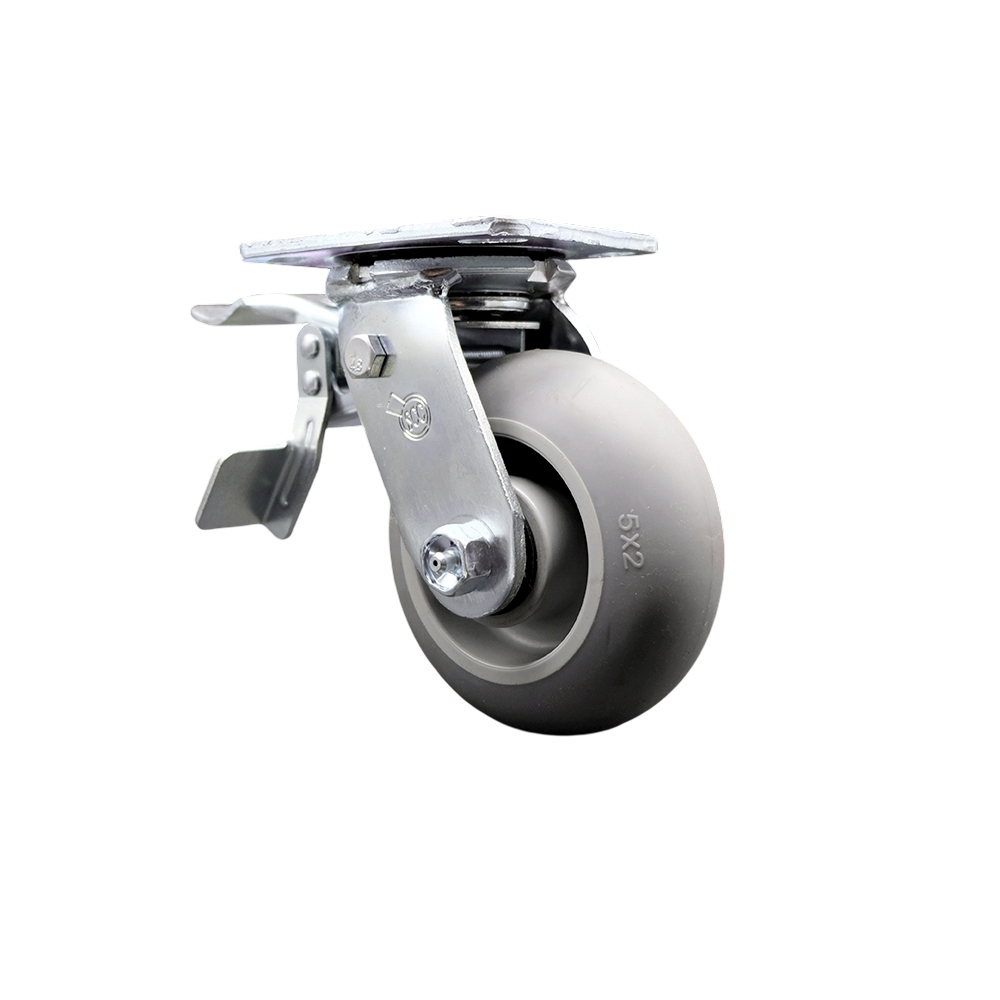 Thermoplastic Rubber Donut Tread Swivel Top Plate Heavy Duty Caster with 5 Inch Wheel and Total Lock Brake – 350 lbs. Capacity/Caster - Service Caster Brand — photo 1