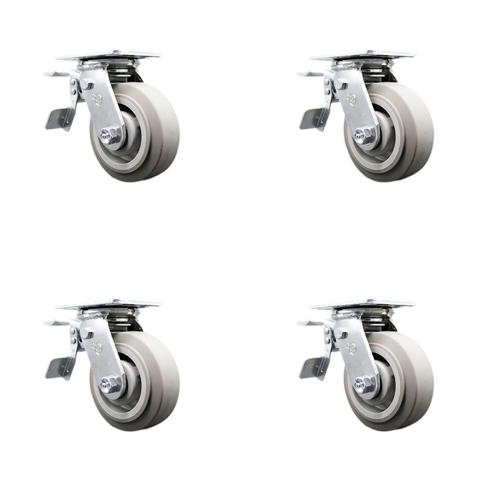 Heavy Duty Swivel Caster Set of 4 with 5 Inch Thermoplastic Rubber Flat Tread Wheels and Ball Bearings - Includes 4 Swivel with Total Lock Brakes - 1,400 lbs. Total Capacity - Service Caster Brand — photo 1