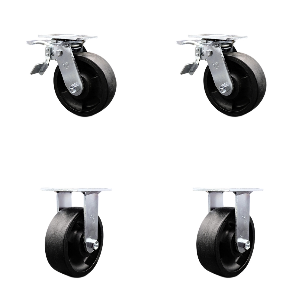 Heavy Duty Swivel Caster Set of 4 with 6 Inch High Temperature Glass Filled Nylon Wheels and Ball Bearings - Includes 2 Swivel with Total Lock Brakes and 2 Rigid - Service Caster Brand — photo 1