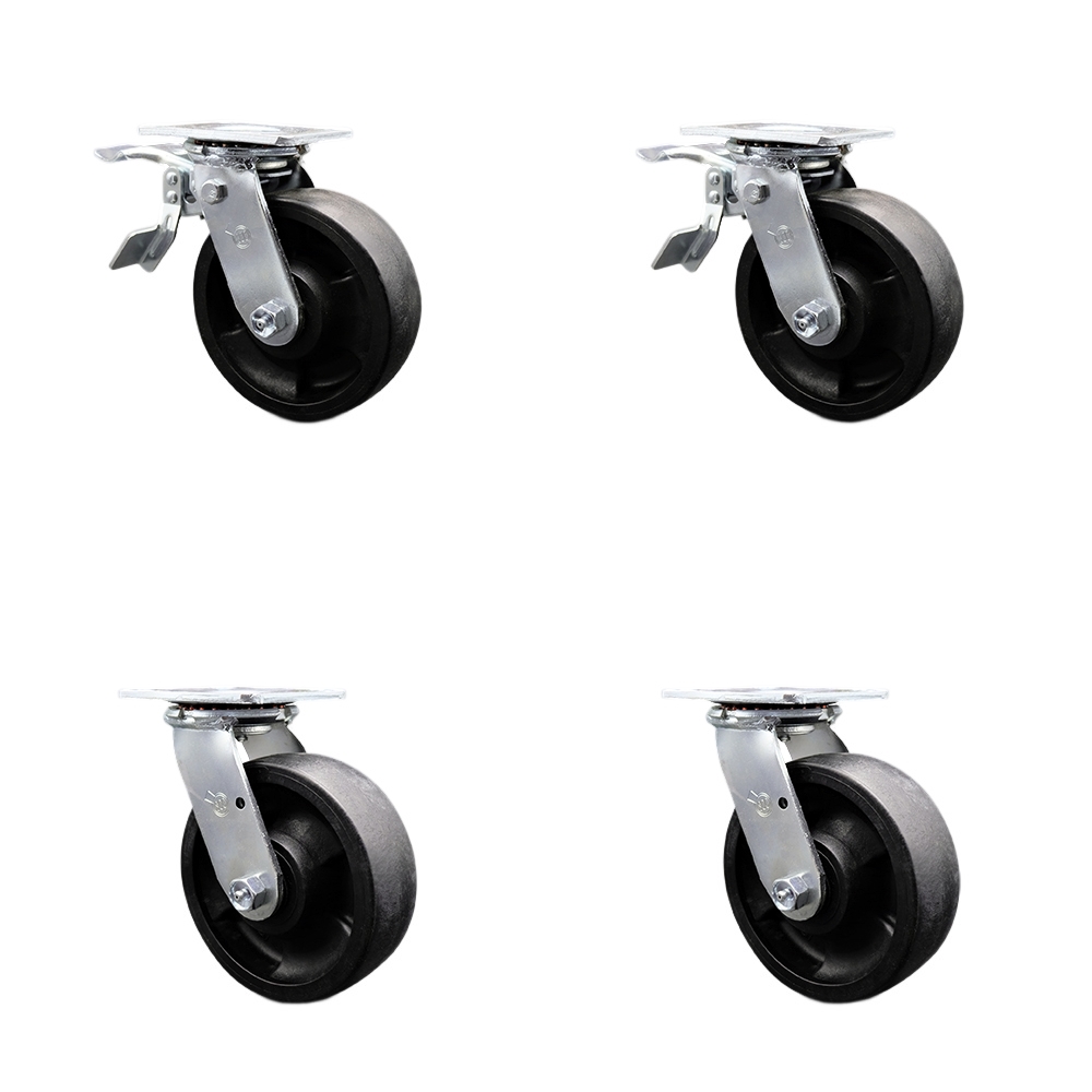 Heavy Duty Swivel Caster Set of 4 with 6 Inch High Temperature Glass Filled Nylon Wheels and Ball Bearings - Includes 2 Swivel with Total Lock Brakes and 2 Swivel - Service Caster Brand — photo 1