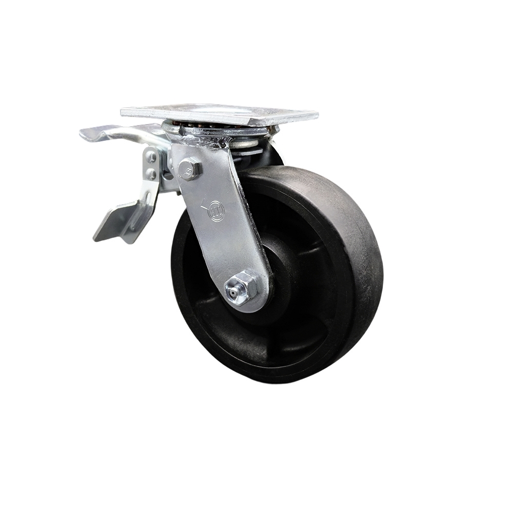 Heavy Duty Swivel Top Plate Caster with Total Lock Brake and 6 Inch High Temperature Glass Filled Nylon Wheel with Ball Bearings - 1,250 lbs. Capacity/Caster - Service Caster Brand — photo 1