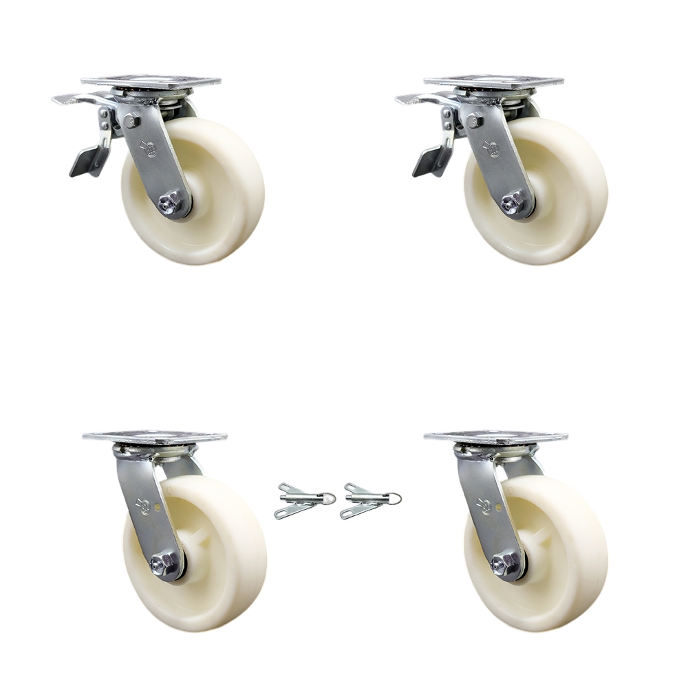 Nylon Swivel Top Plate Casters Set of 4 Heavy Duty with 6 Inch Wheels - Includes 2 Swivel with Bolt on Swivel Locks and 2 Swivel with Total Lock Brakes - Service Caster Brand — photo 1