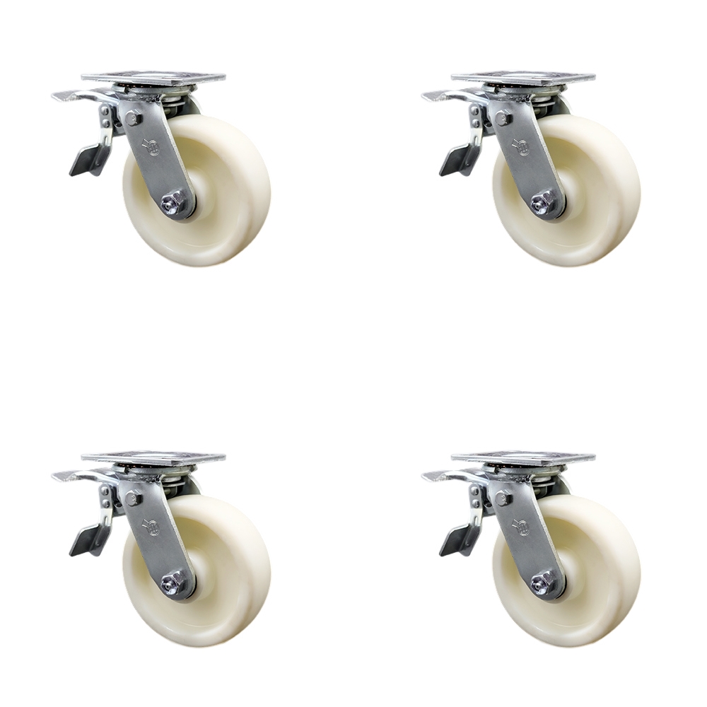 Nylon Swivel Top Plate Casters Set of 4 Heavy Duty with 6 Inch Wheels - Includes 4 Swivel with Total Lock Brakes – 5,000 lbs. Total Capacity - Service Caster Brand — photo 1