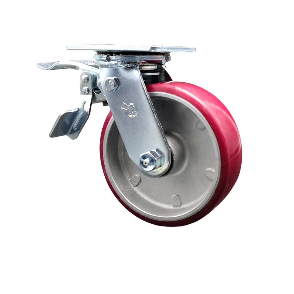 Heavy Duty Swivel Top Plate Caster with Total Lock Brake and 6 Inch Polyurethane on Aluminum Wheel with Ball Bearings - 1,200 lbs. Capacity/Caster - Service Caster Brand — photo 1