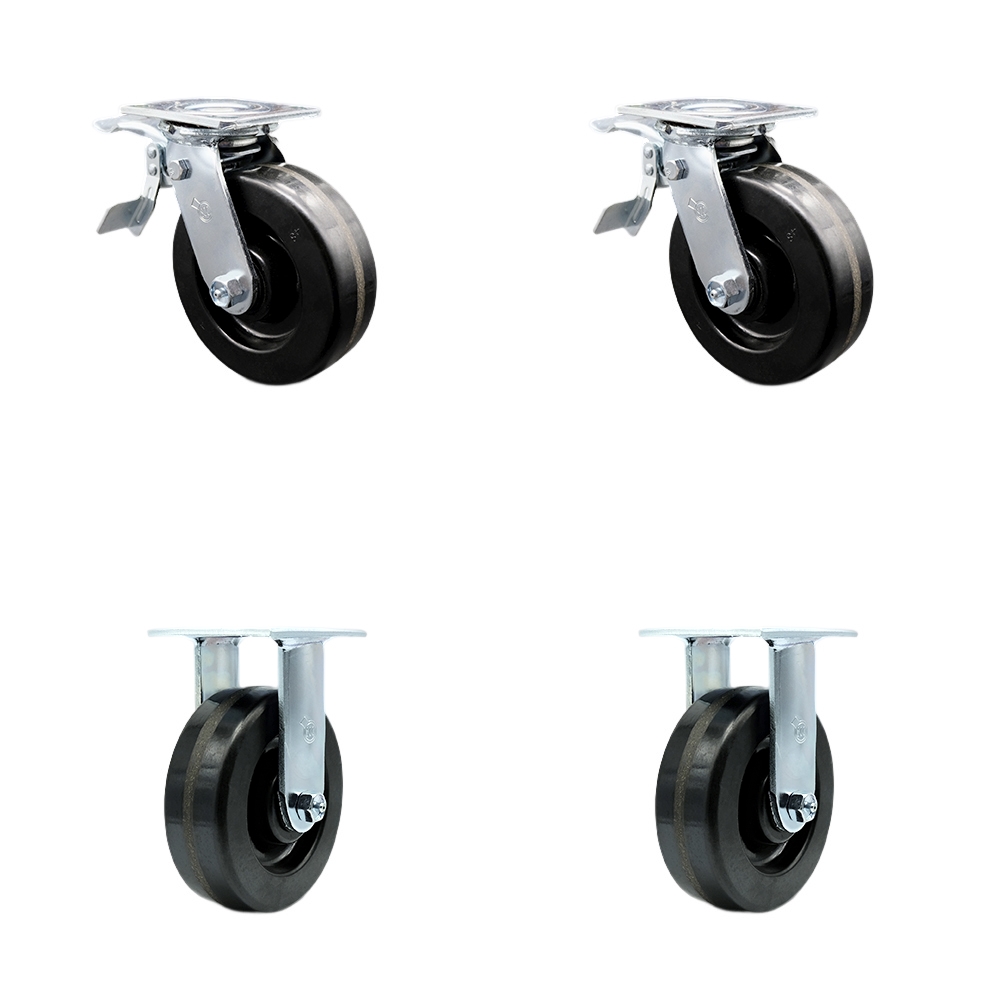 Heavy Duty Swivel Caster Set of 4 with 6 Inch Phenolic Wheels and Ball Bearings - Includes 2 Swivel with Total Lock Brakes and 2 Rigid – 4,800 lbs. Total Capacity - Service Caster Brand — photo 1