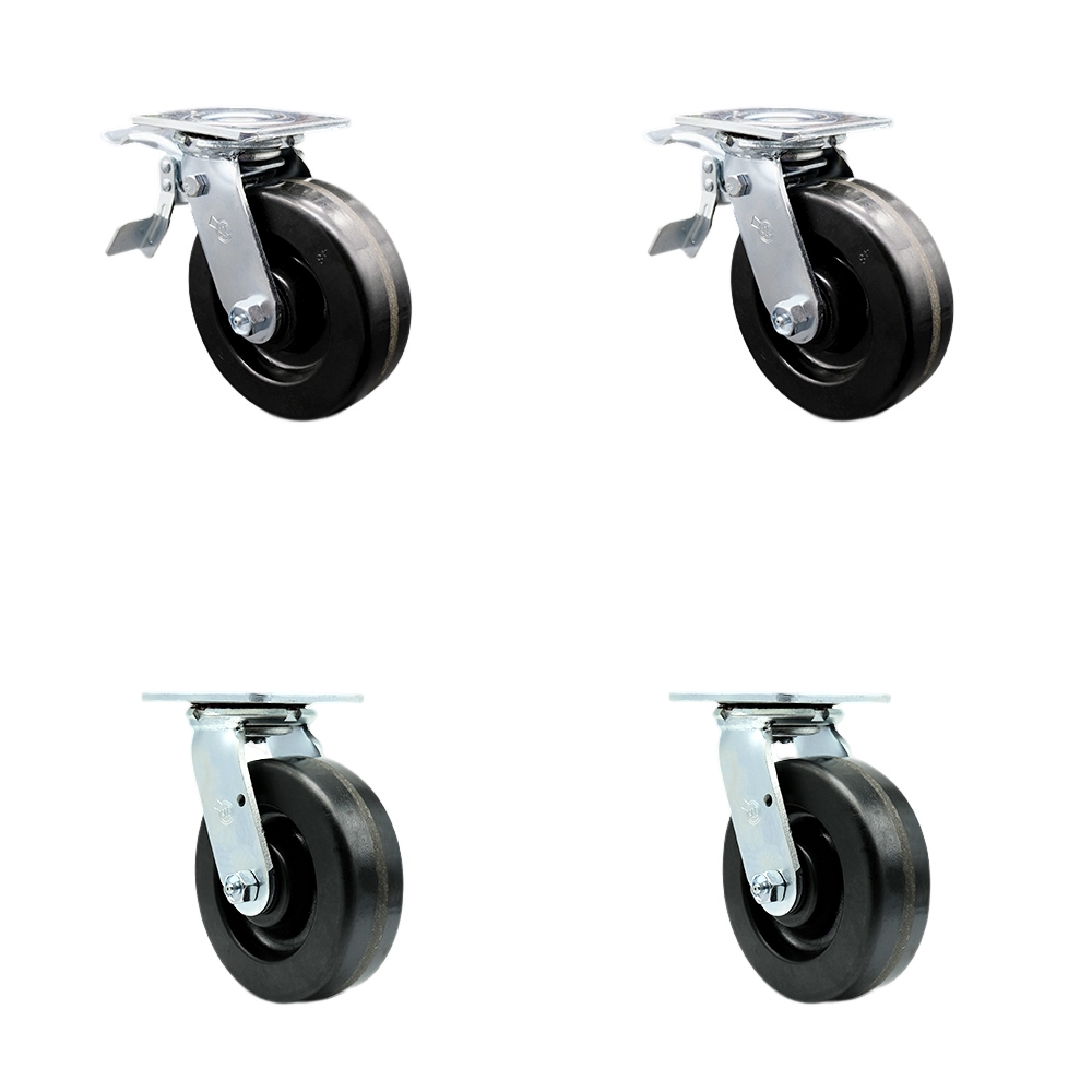 Heavy Duty Swivel Caster Set of 4 with 6 Inch Phenolic Wheels and Ball Bearings - Includes 2 Swivel with Total Lock Brakes and 2 Swivel – 4,800 lbs. Total Capacity - Service Caster Brand — photo 1