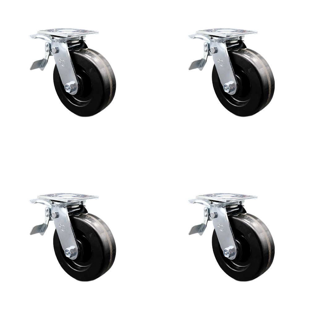 Heavy Duty Swivel Caster Set of 4 with 6 Inch Phenolic Wheels and Ball Bearings - Includes 4 Swivel with Total Lock Brakes - 4,800 lbs. Total Capacity - Service Caster Brand — photo 1