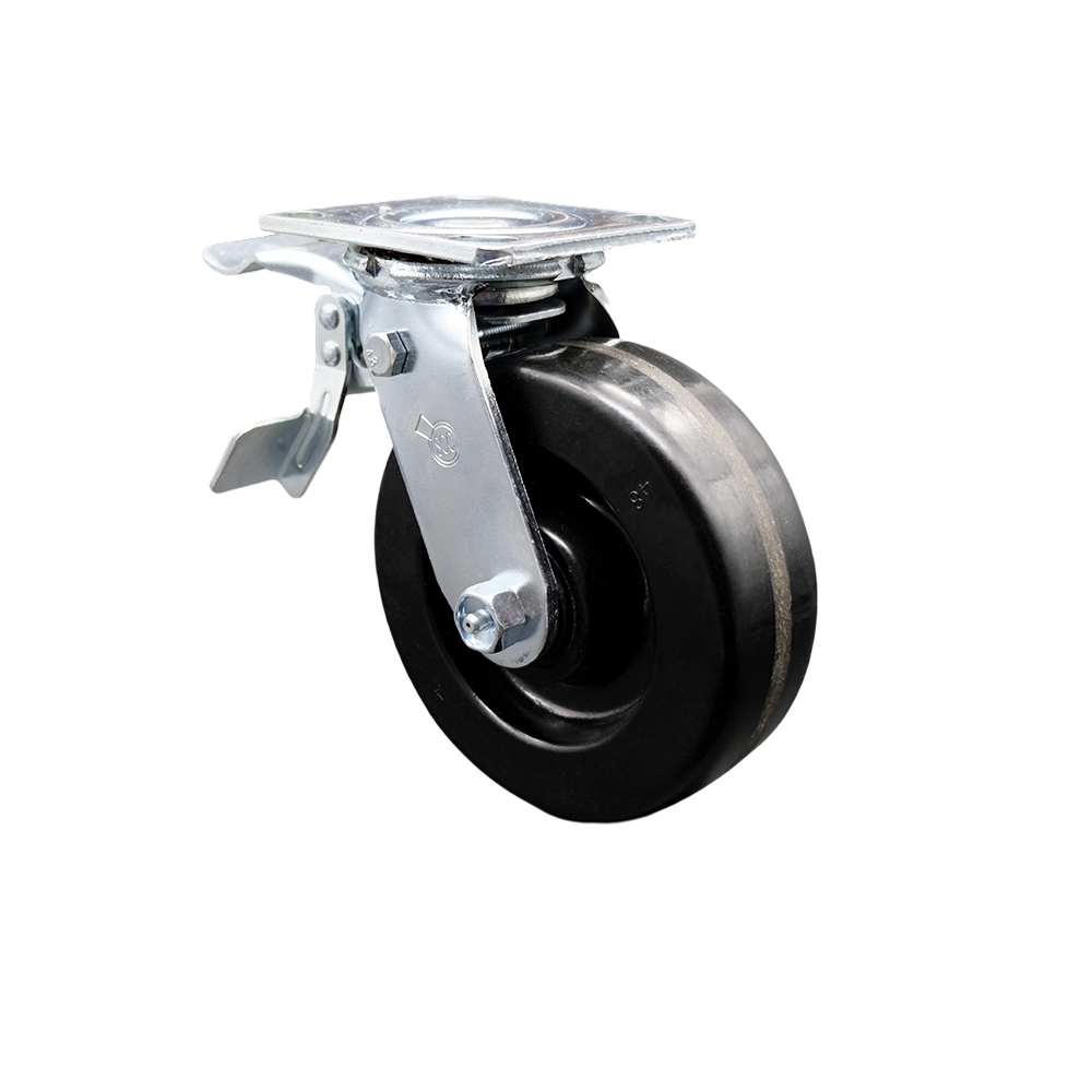 Heavy Duty Swivel Top Plate Caster with Total Lock Brake and 6 Inch Phenolic Wheel with Ball Bearings - 1,200 lbs. Capacity/Caster - Service Caster Brand — photo 1