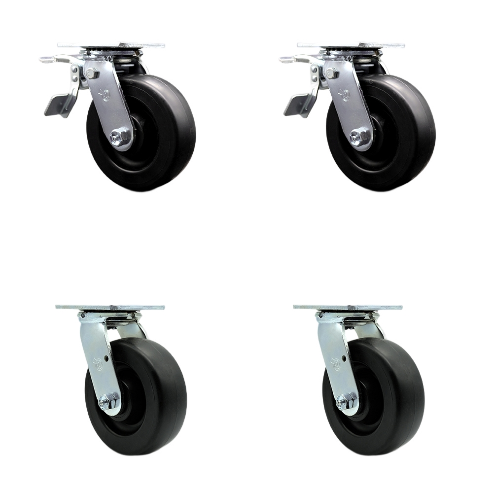 Heavy Duty Swivel Caster Set of 4 with 6 Inch Polyolefin Wheels and Ball Bearings - Includes 2 Swivel with Total Lock Brakes and 2 Swivel with Bolt on Swivel Locks - Service Caster Brand — photo 1