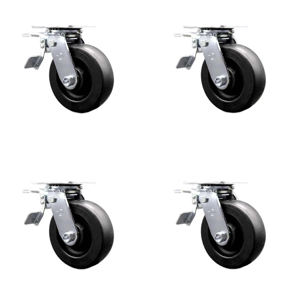 Heavy Duty Swivel Caster Set of 4 with 6 Inch Polyolefin Wheels and Ball Bearings - Includes 4 Swivel with Total Lock Brakes - 2,800 lbs. Total Capacity - Service Caster Brand — photo 1