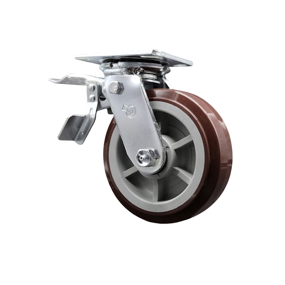 Service Caster Brand Replacement Caster for Source4Industries Caster FTPM60JM6017YY - Swivel Top Plate Caster with 6 Inch Polyurethane Wheel and Total Lock Brake - Heavy Duty Replacement — photo 1