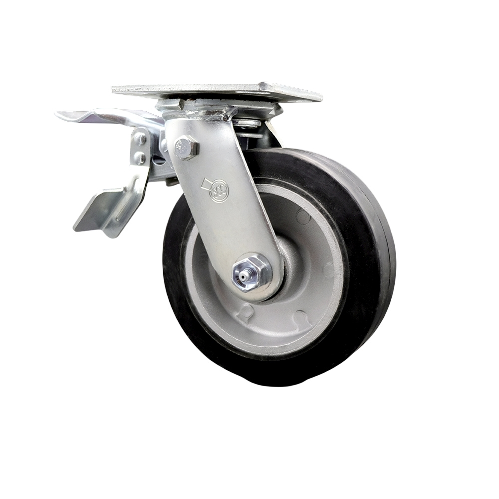 Rubber on Aluminum Swivel Top Plate Heavy Duty Caster with 6 Inch Wheel and Total Lock Brake – 550 lbs. Capacity/Caster - Service Caster Brand — photo 1