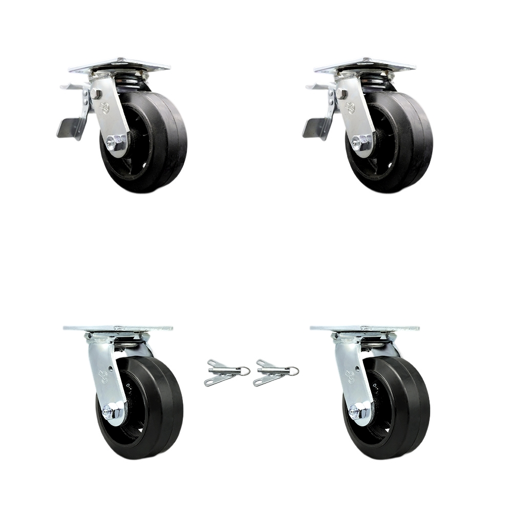 Rubber on Metal Swivel Top Plate Casters Set of 4 Heavy Duty with 6 Inch Wheels - Includes 2 Swivel with Bolt on Swivel Locks and 2 Swivel with Total Lock Brakes - Service Caster Brand — photo 1