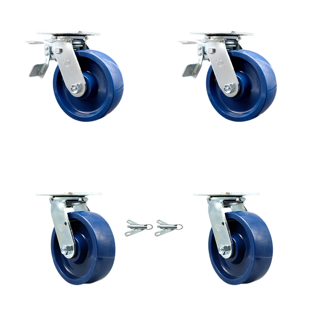 Solid Polyurethane Swivel Top Plate Casters Set of 4 Heavy Duty with 6 Inch Wheels - Includes 2 Swivel with Bolt on Swivel Locks and 2 Swivel with Total Lock Brakes - Service Caster Brand — photo 1