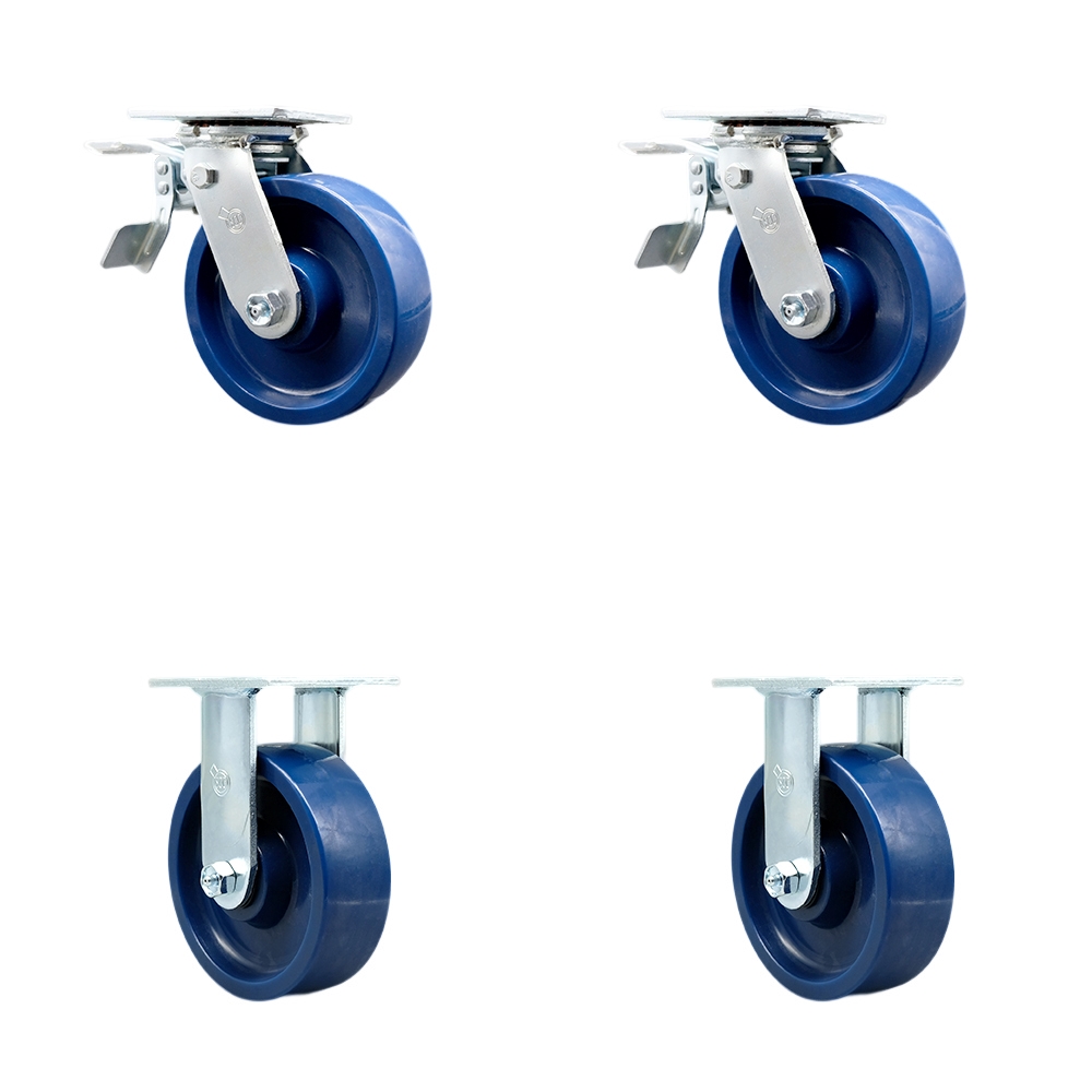 Solid Polyurethane Swivel Top Plate Casters Set of 4 Heavy Duty with 6 Inch Wheels - Includes 2 Swivel with Total Lock Brakes and 2 Rigid – 4,800 lbs. Total Capacity - Service Caster Brand — photo 1