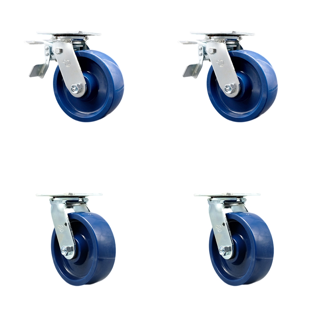 Heavy Duty Swivel Caster Set of 4 with 6 Inch Solid Polyurethane Wheels and Ball Bearings - Includes 2 Swivel with Total Lock Brakes and 2 Swivel – 4,800 lbs. Total Capacity - Service Caster Brand — photo 1