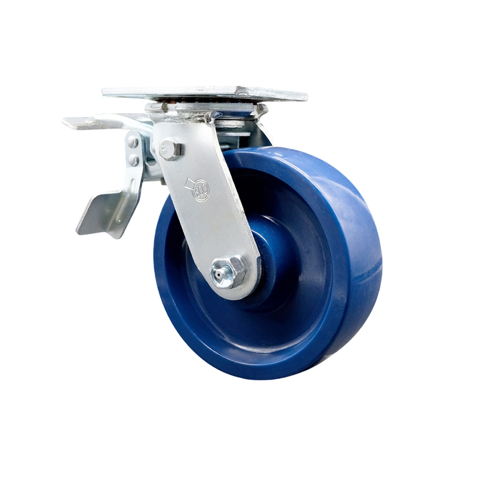 Heavy Duty Swivel Top Plate Caster with Total Lock Brake and 6 Inch Solid Polyurethane Wheel with Ball Bearings - 1,200 lbs. Capacity/Caster - Service Caster Brand — photo 1