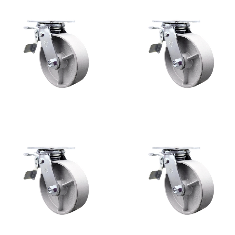 Semi Steel Cast Iron Swivel Top Plate Casters Set of 4 Heavy Duty with 6 Inch Wheels - Includes 4 Swivel with Total Lock Brakes – 4,800 lbs. Total Capacity - Service Caster Brand — photo 1