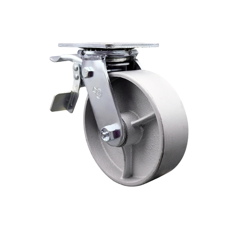 Heavy Duty Swivel Top Plate Caster with Total Lock Brake and 6 Inch Semi Steel Cast Iron Wheel with Ball Bearings - 1,200 lbs. Capacity/Caster - Service Caster Brand — photo 1