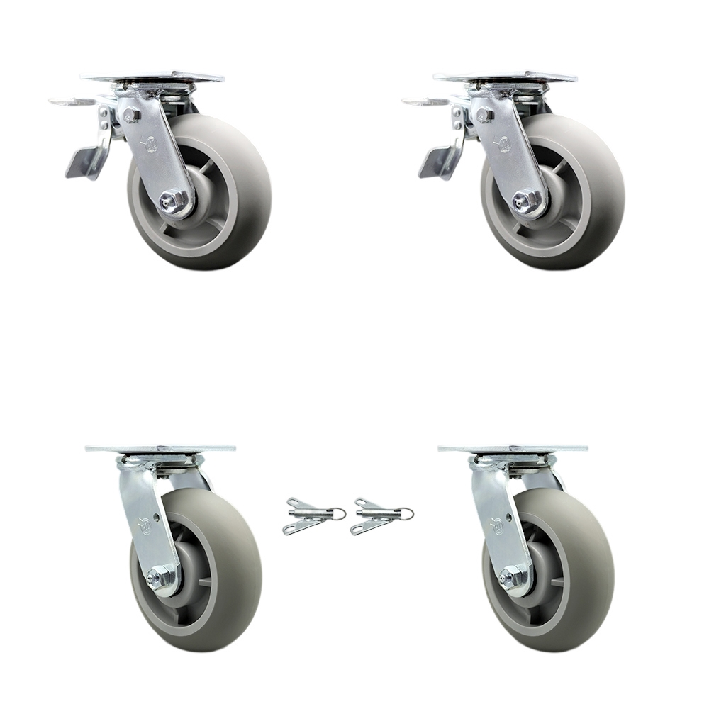 Thermoplastic Rubber Donut Tread Swivel Top Plate Casters Set of 4 Heavy Duty with 6 Inch Wheels - Includes 2 Swivel with Bolt on Swivel Locks and 2 Swivel with Total Lock Brakes- Service Caster Brand — photo 1