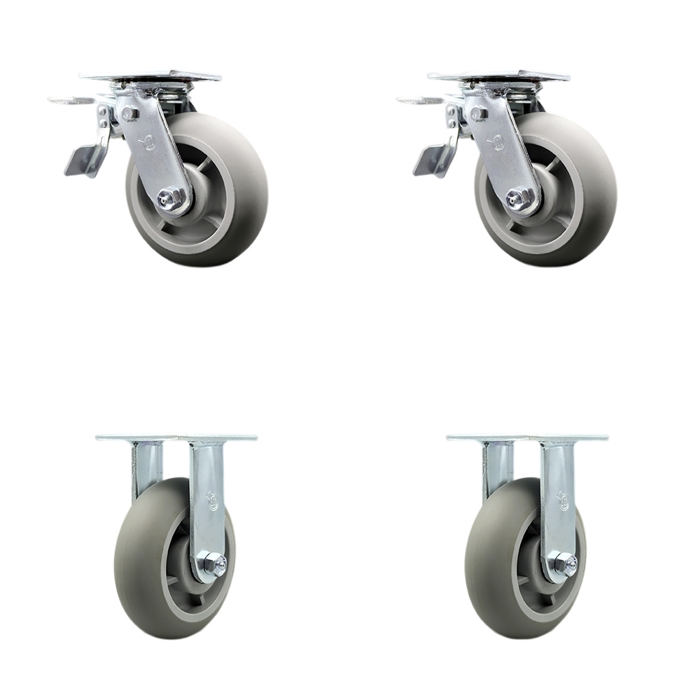 Thermoplastic Rubber Donut Tread Swivel Top Plate Casters Set of 4 Heavy Duty with 6 Inch Wheels - Includes 2 Swivel with Total Lock Brakes and 2 Rigid–2,000 lbs. Total Capacity - Service Caster Brand — photo 1