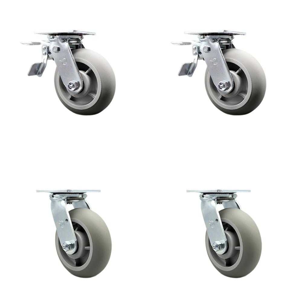 Thermoplastic Rubber Donut Tread Swivel Top Plate Casters Set of 4 Heavy Duty with 6 Inch Wheels - Includes 2 Swivel with Total Lock Brakes and 2 Swivel–2,000 lbs. Total Capacity- Service Caster Brand — photo 1