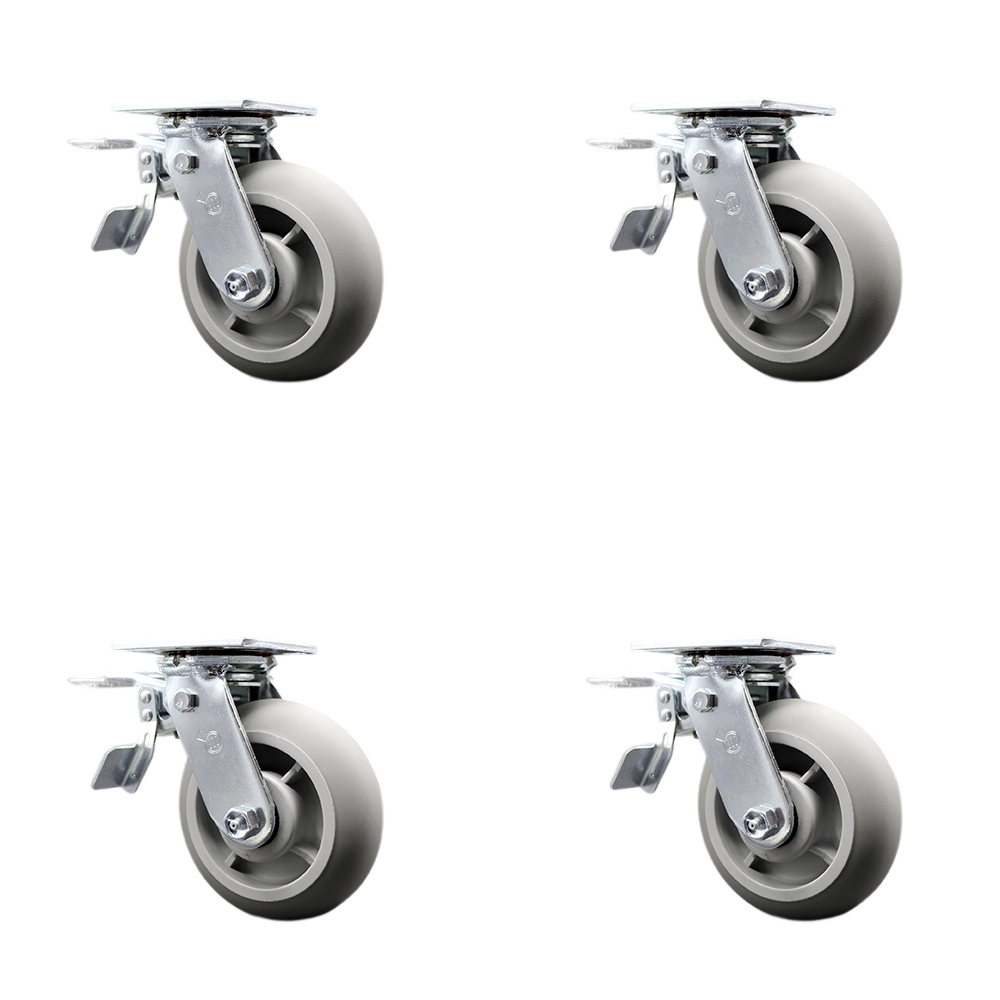 Thermoplastic Rubber Donut Tread Swivel Top Plate Casters Set of 4 Heavy Duty with 6 Inch Wheels - Includes 4 Swivel with Total Lock Brakes – 2,000 lbs. Total Capacity - Service Caster Brand — photo 1