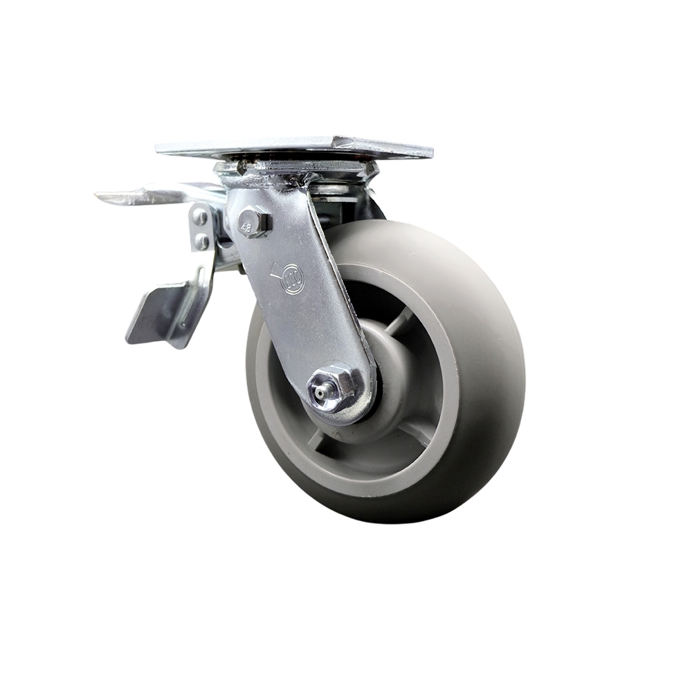 Thermoplastic Rubber Donut Tread Swivel Top Plate Heavy Duty Caster with 6 Inch Wheel and Total Lock Brake – 500 lbs. Capacity/Caster - Service Caster Brand — photo 1