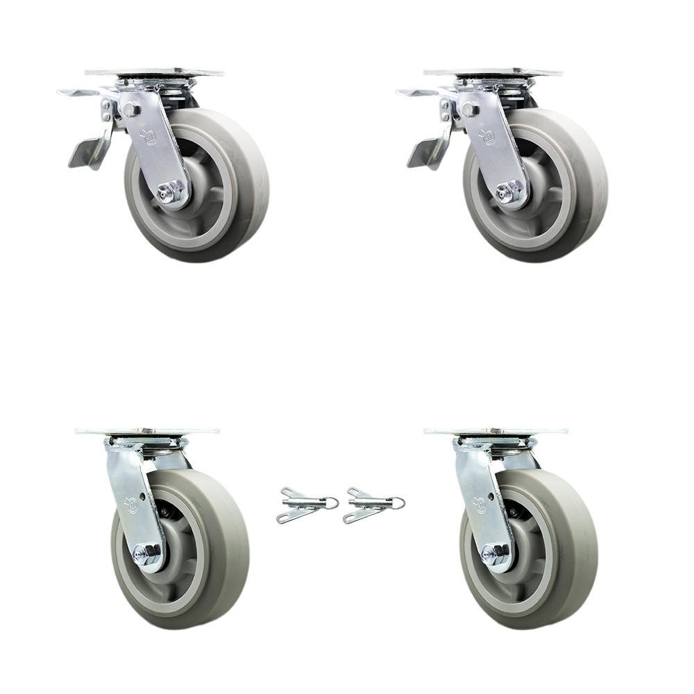 Heavy Duty Swivel Caster Set of 4 with 6 Inch Thermoplastic Flat Tread Wheels and Ball Bearings -Includes 2 Swivel with Total Lock Brakes and 2 Swivel with Bolt on Swivel Locks - Service Caster Brand — photo 1