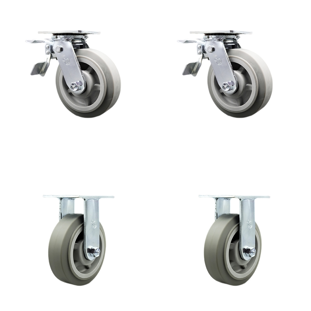 Heavy Duty Swivel Caster Set of 4 with 6 Inch Thermoplastic Rubber Flat Tread Wheels and Ball Bearings - Includes 2 Swivel with Total Lock Brakes and 2 Rigid - Service Caster Brand — photo 1