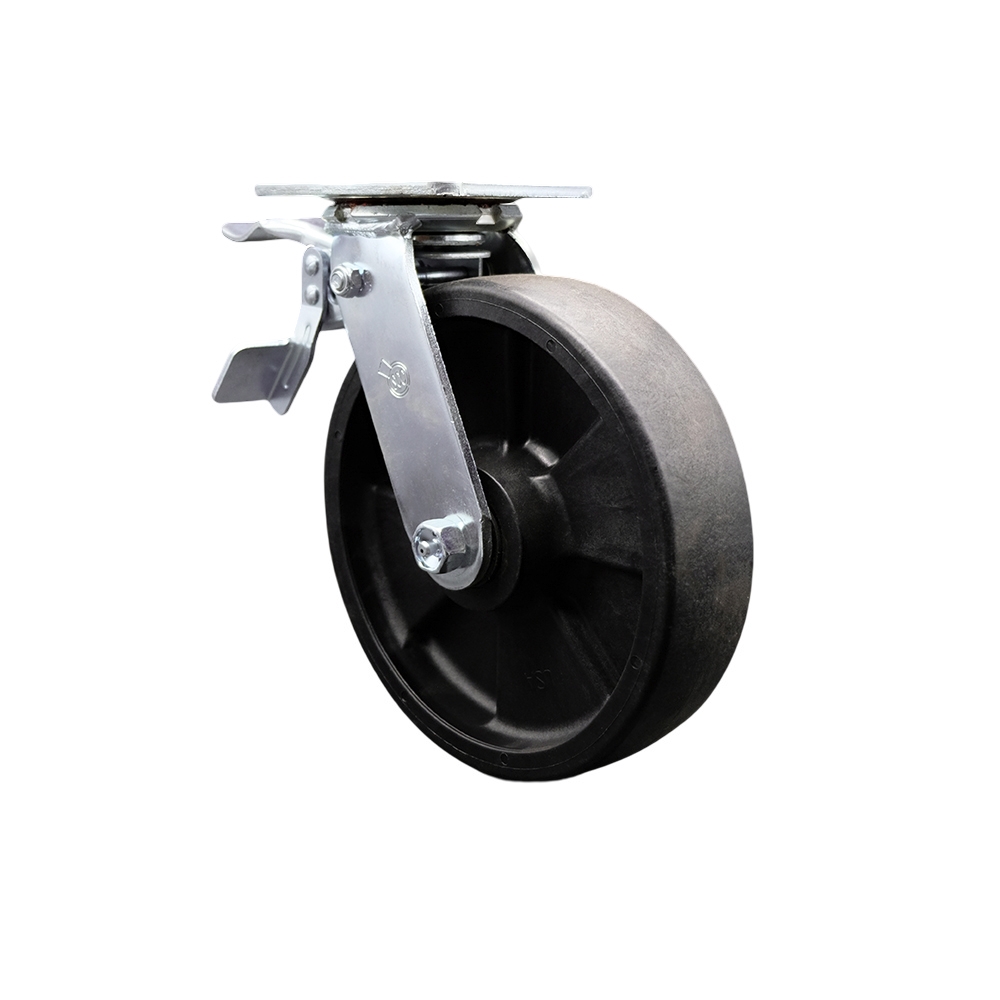 Glass Filled Nylon Swivel Top Plate Heavy Duty Caster with 8 Inch Wheel and Total Lock Brake – 1,250 lbs. Capacity/Caster - Service Caster Brand — photo 1