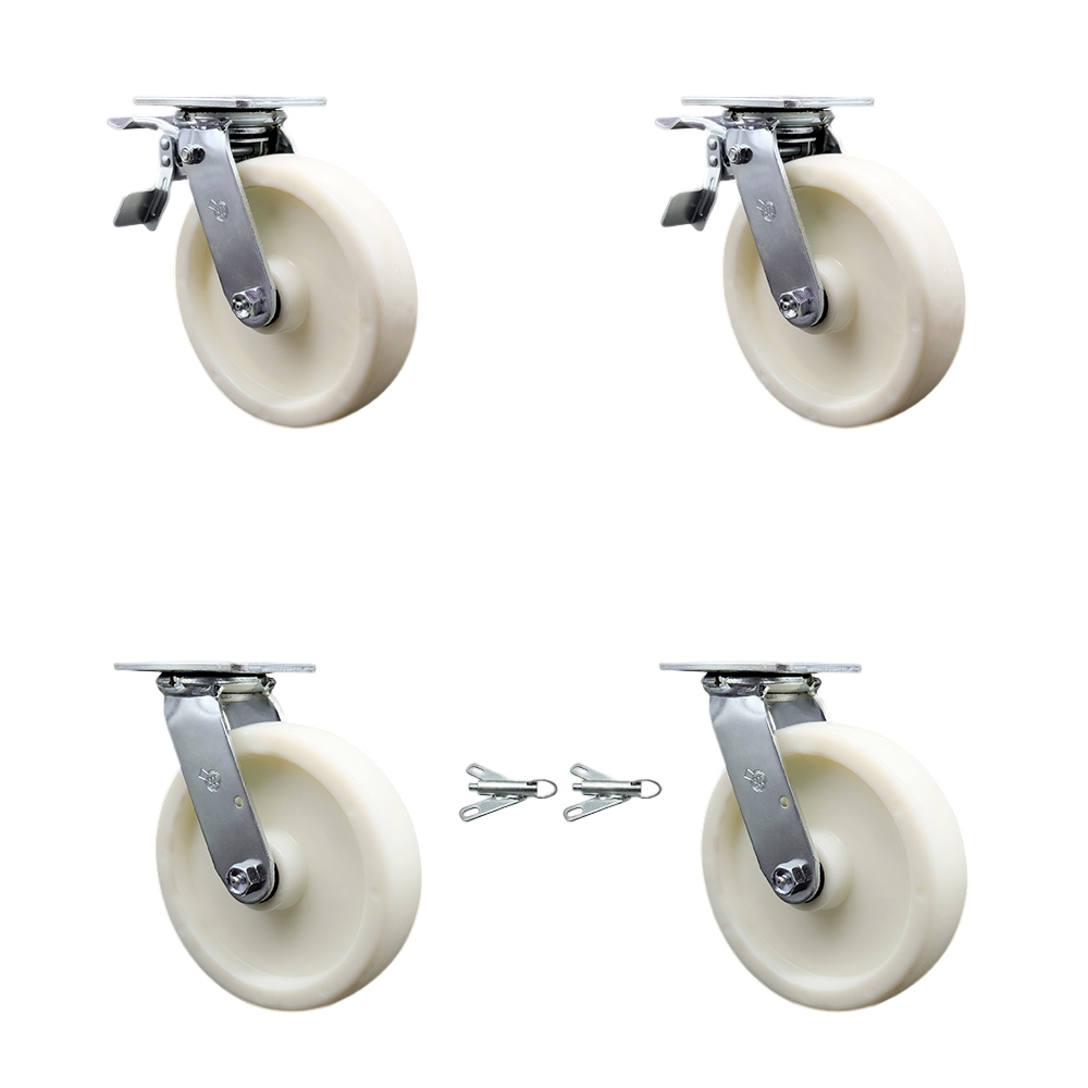 Nylon Swivel Top Plate Casters Set of 4 Heavy Duty with 8 Inch Wheels - Includes 2 Swivel with Bolt on Swivel Locks and 2 Swivel with Total Lock Brakes - Service Caster Brand — photo 1
