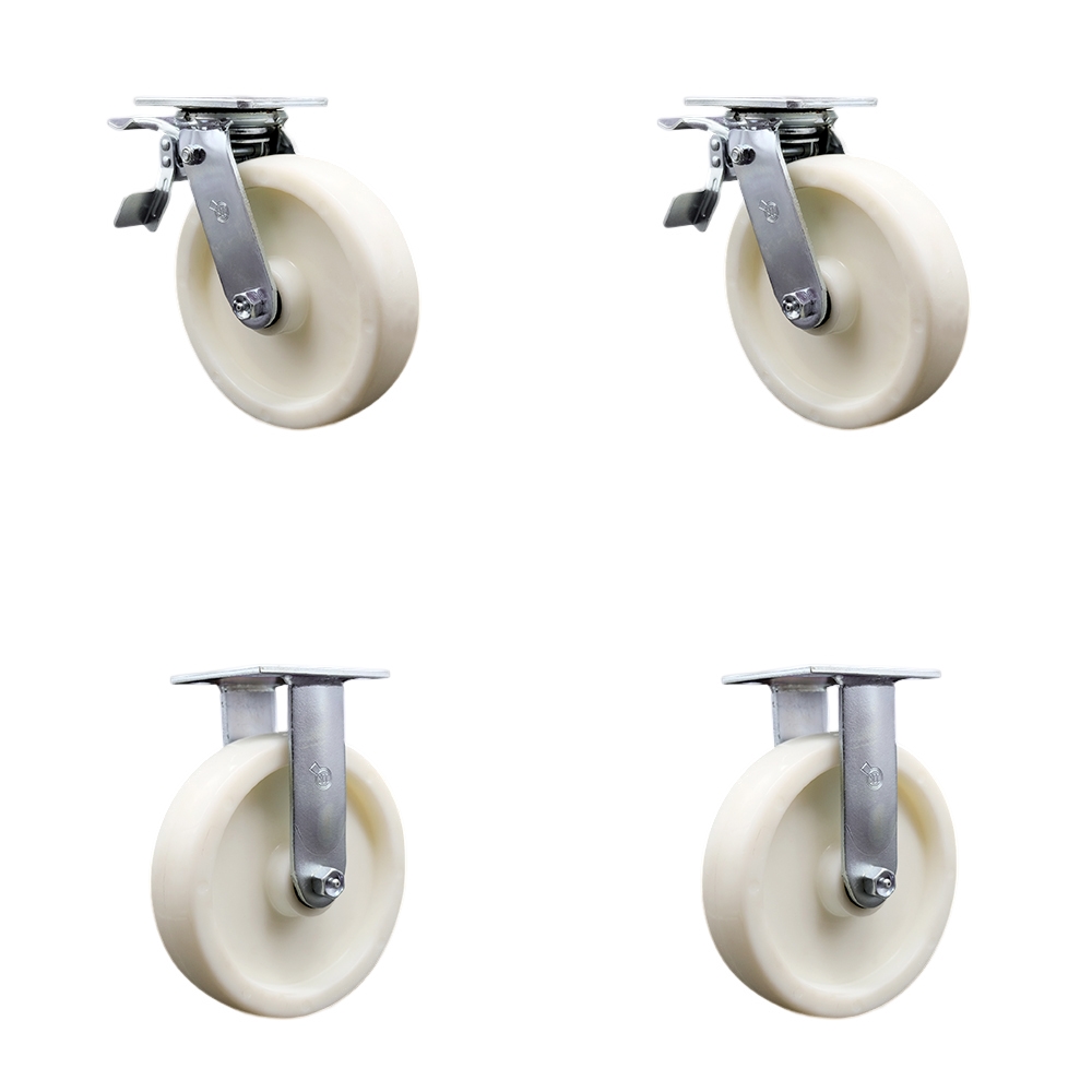 Nylon Swivel Top Plate Casters Set of 4 Heavy Duty with 8 Inch Wheels - Includes 2 Swivel with Total Lock Brakes and 2 Rigid – 5,000 lbs. Total Capacity - Service Caster Brand — photo 1