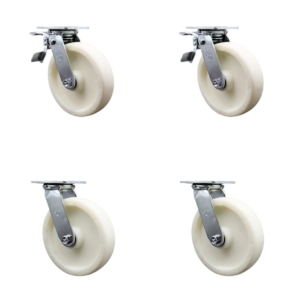 Heavy Duty Swivel Caster Set of 4 with 8 Inch Nylon Wheels and Ball Bearings - Includes 2 Swivel with Total Lock Brakes and 2 Swivel – 5,000 lbs. Total Capacity - Service Caster Brand — photo 1