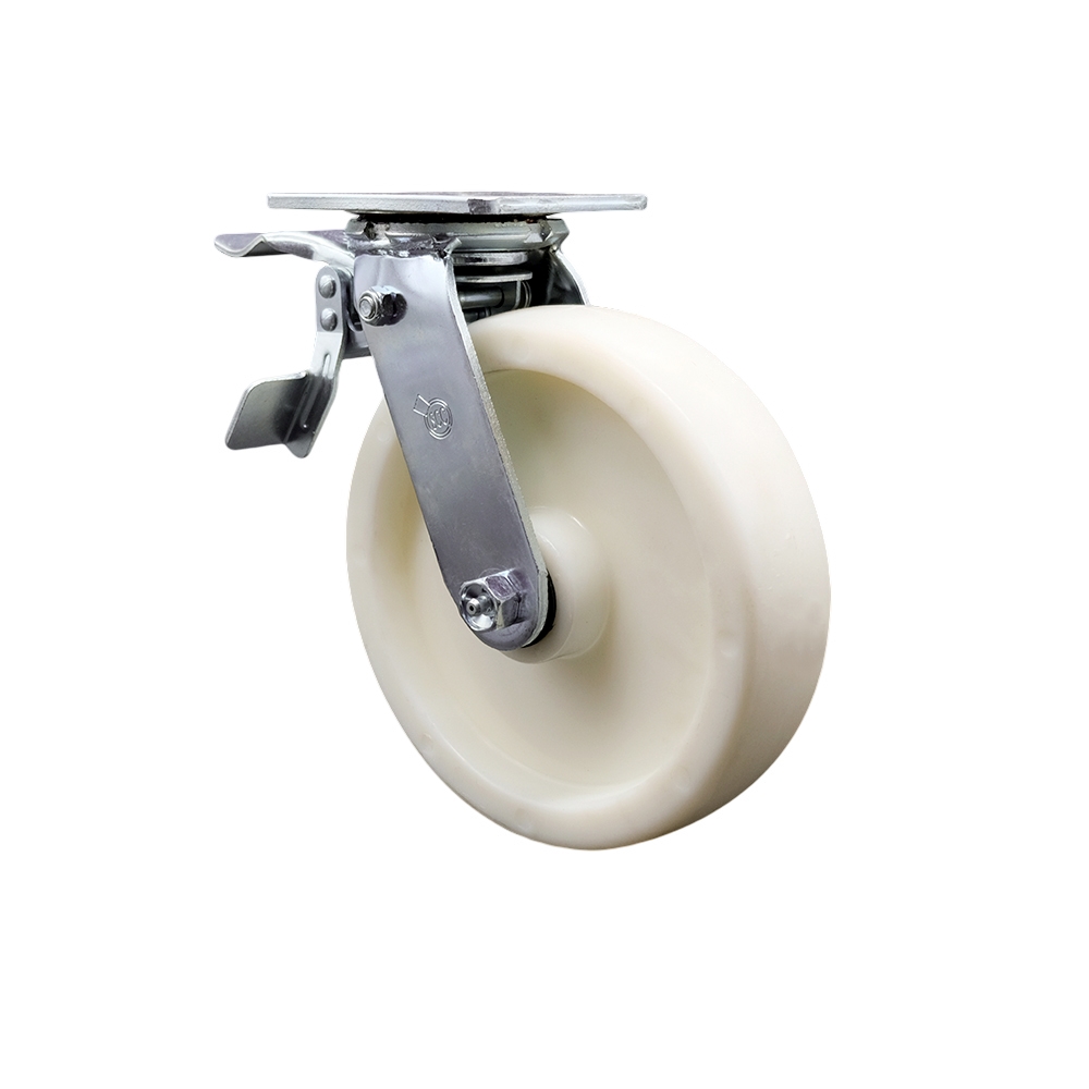 Heavy Duty Swivel Top Plate Caster with Total Lock Brake and 8 Inch Nylon Wheel with Ball Bearings - 1,250 lbs. Capacity/Caster - Service Caster Brand — photo 1