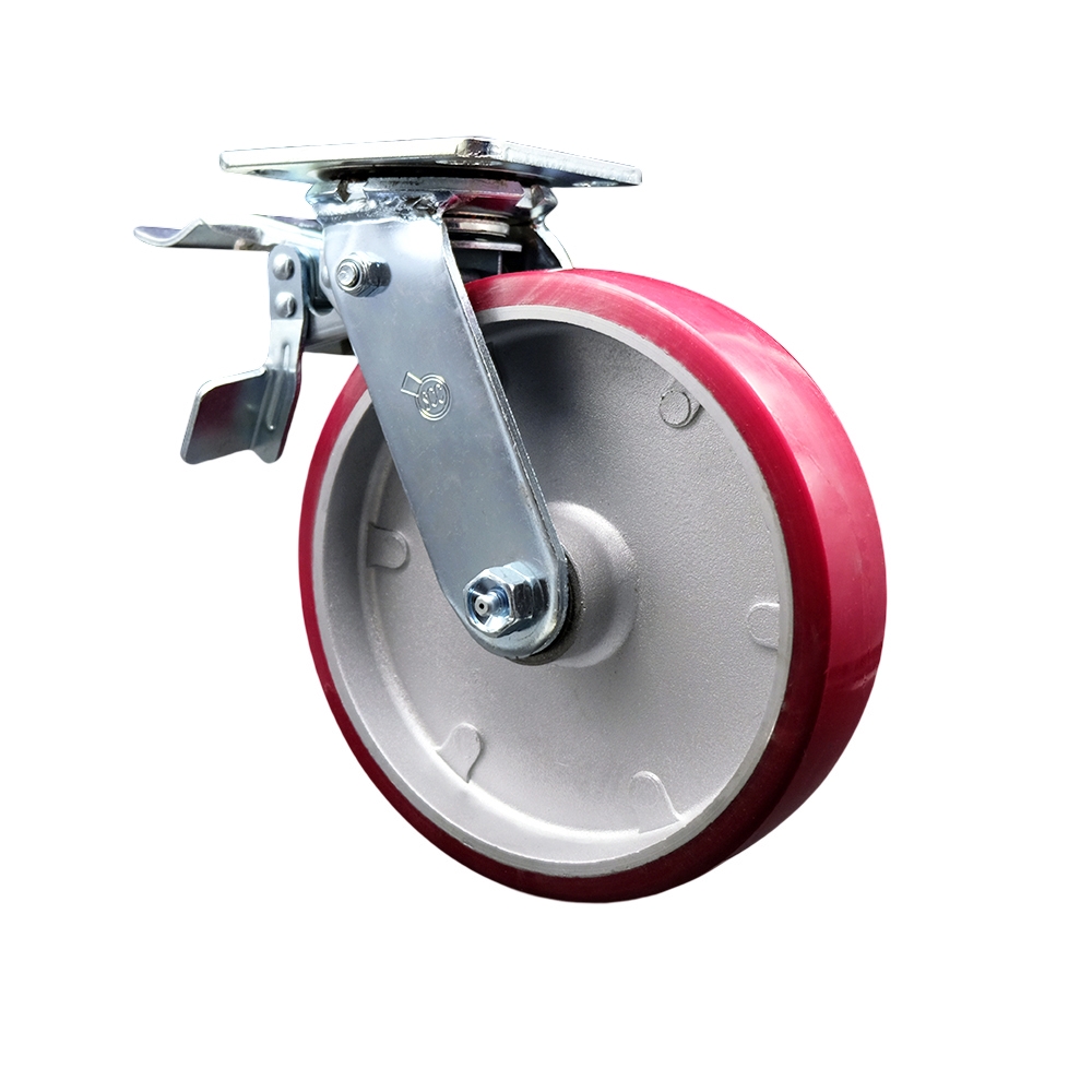 Polyurethane on Aluminum Swivel Top Plate Heavy Duty Caster with 8 Inch Wheel and Total Lock Brake – 1,250 lbs. Capacity/Caster - Service Caster Brand — photo 1